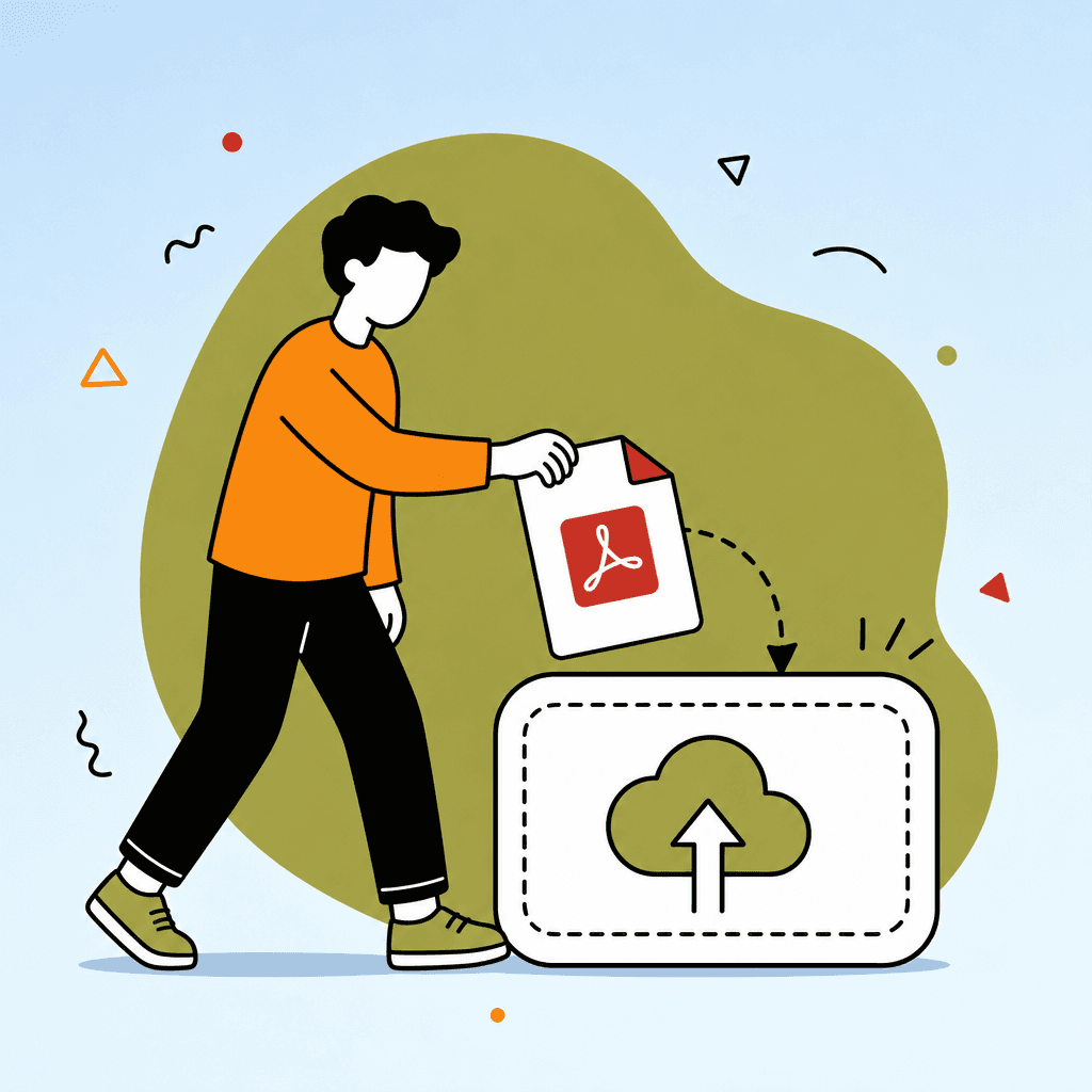 Person dragging a PDF file into an upload box